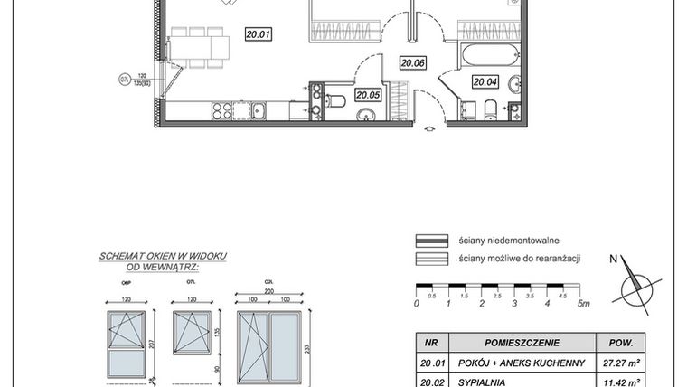Rzut - Mieszkanie na sprzedaż 3 pokoje o powierzchni 65,02 m² - numer 5.A.20 w Nowe Południe bud. 5