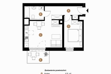 Rzut - Mieszkanie na sprzedaż 2 pokoje o powierzchni 44,42 m² - numer B-5-23 w Taczaka 5
