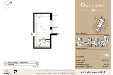 Rzut - Mieszkanie na sprzedaż 1 pokój o powierzchni 36,23 m² - numer C29 w Dworcowa 28