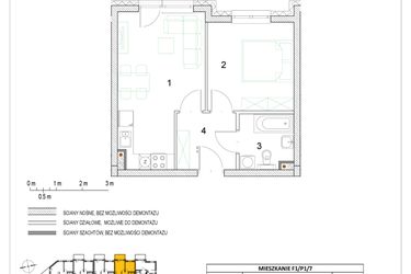 Rzut - Mieszkanie na sprzedaż 2 pokoje o powierzchni 37,23 m² - numer F1/P1/7 w Osiedle Jodłowa bud. F