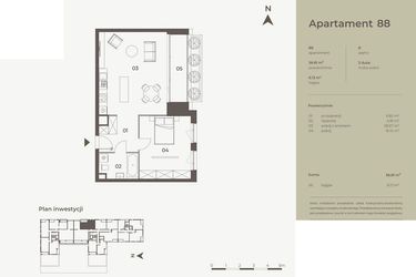 Rzut - Mieszkanie na sprzedaż 2 pokoje o powierzchni 56,81 m² - numer 88 w Monument