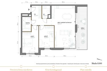 Rzut - Mieszkanie na sprzedaż 3 pokoje o powierzchni 83,01 m² - numer A/1/3 w Kopernika 71