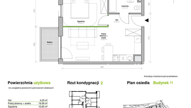 Rzut - Mieszkanie na sprzedaż 2 pokoje o powierzchni 38,67 m² - numer H.2.M09 w Przemyska Vita