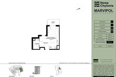 Rzut - Mieszkanie na sprzedaż 1 pokój o powierzchni 26,09 m² - numer C-10-04 w Nowa Chylonia