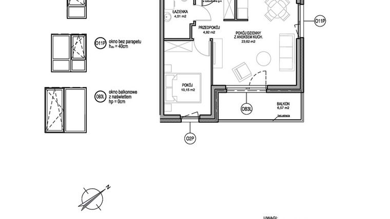 Rzut - Mieszkanie na sprzedaż 2 pokoje o powierzchni 42,7 m² - numer D.1.5.3 w Rumia Centralna
