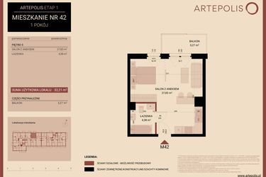 Rzut - Mieszkanie na sprzedaż 1 pokój o powierzchni 32,21 m² - numer 42 w Artepolis