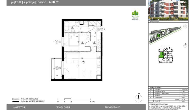 Rzut - Mieszkanie na sprzedaż 2 pokoje o powierzchni 47,48 m² - numer 14G.37 w Zielone Zamienie X