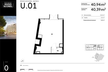 Rzut - Lokal użytkowy na sprzedaż 1 pokój o powierzchni 40,94 m² - numer U.01 w Browar HUGO SCOBEL