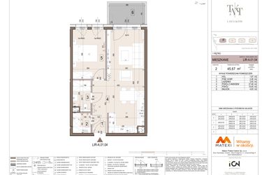 Rzut - Mieszkanie na sprzedaż 2 pokoje o powierzchni 45,67 m² - numer A.01.04 w Takt Lirników