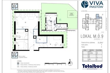 Rzut - Mieszkanie na sprzedaż 4 pokoje o powierzchni 61,06 m² - numer M.0.9 w Viva Piastów