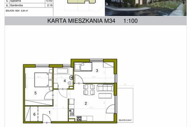 Rzut - Mieszkanie na sprzedaż 3 pokoje o powierzchni 57,77 m² - numer M34 w Kameralna Golikówka