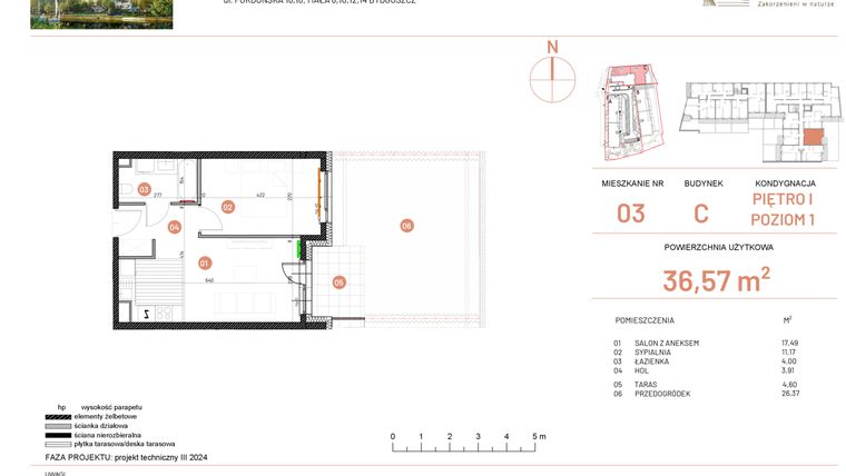 Rzut - Mieszkanie na sprzedaż 2 pokoje o powierzchni 36,57 m² - numer 18.3 w Osiedle Nowe Horyzonty etap II