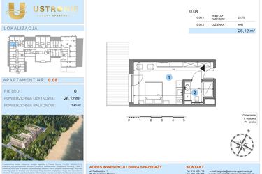 Rzut - Mieszkanie na sprzedaż 1 pokój o powierzchni 26,12 m² - numer 0.8 w Ustronie Luxury Apartments
