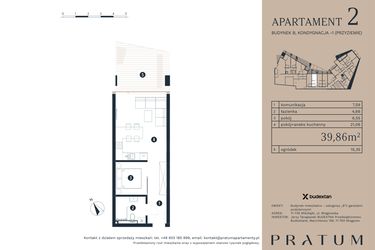 Rzut - Mieszkanie na sprzedaż 2 pokoje o powierzchni 39,86 m² - numer A2 w Pratum Apartamenty Etap I