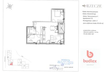 Rzut - Mieszkanie na sprzedaż 3 pokoje o powierzchni 60,48 m² - numer 4.52 w Urzecze