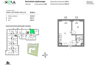 Rzut - Mieszkanie na sprzedaż 2 pokoje o powierzchni 31,21 m² - numer L.U. 12 w Nova Radiostacja - apartamenty inwestycyjne