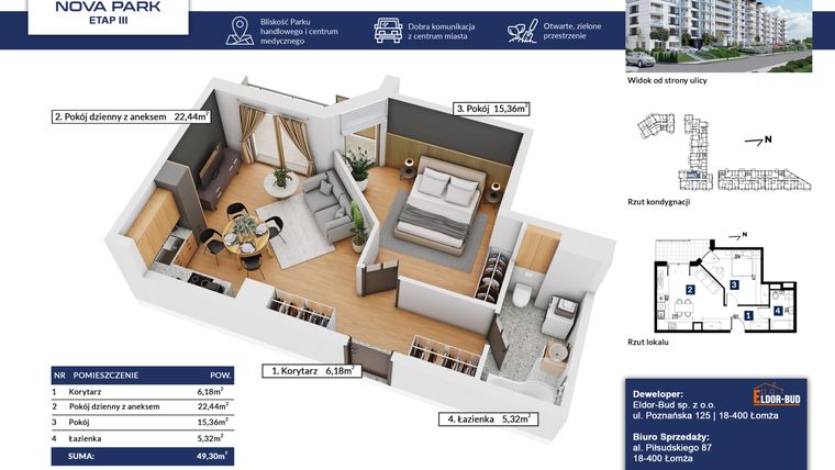 Rzut - Mieszkanie na sprzedaż 2 pokoje o powierzchni 49,3 m² - numer 82 w Nova Park etap III