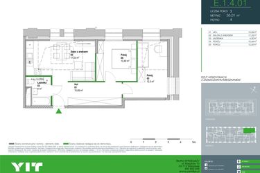 Rzut - Mieszkanie na sprzedaż 3 pokoje o powierzchni 55,01 m² - numer E.1.4.01 w Aroma Park Lofty