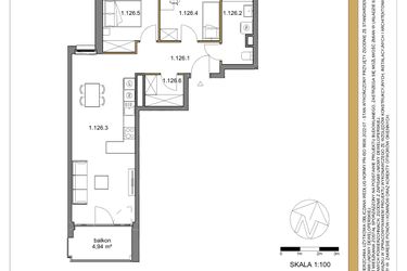Rzut - Mieszkanie na sprzedaż 3 pokoje o powierzchni 62,56 m² - numer 126 w Osiedle Sfera etap II