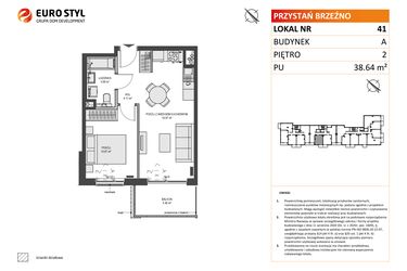 Rzut - Mieszkanie na sprzedaż 2 pokoje o powierzchni 38,64 m² - numer A41 w Przystań Brzeźno