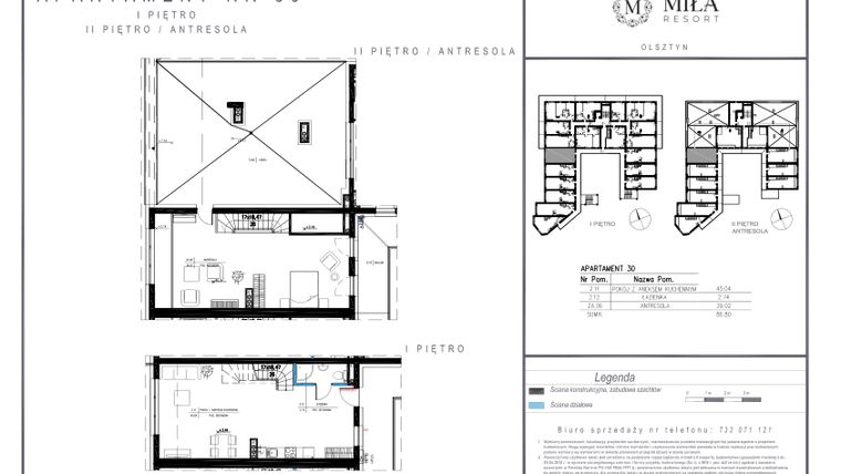Rzut - Mieszkanie na sprzedaż 2 pokoje o powierzchni 86,8 m² - numer 30 w Miła Resort