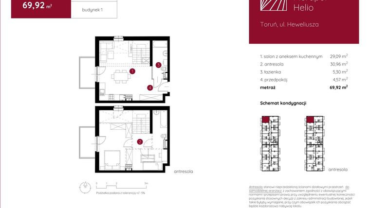 Rzut - Mieszkanie na sprzedaż 1 pokój o powierzchni 69,92 m² - numer 1.A.2.13 w Murapol Helio bud. 1 i 4