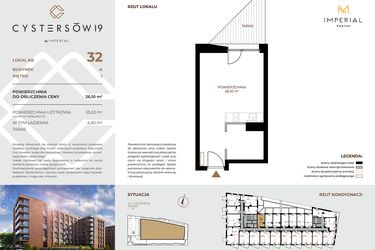 Rzut - Mieszkanie na sprzedaż 1 pokój o powierzchni 26,1 m² - numer 32 w Cystersów 19 - lokale inwestycyjne