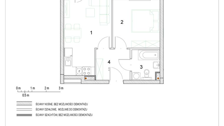 Rzut - Mieszkanie na sprzedaż 2 pokoje o powierzchni 36,78 m² - numer F1/P3/6 w Osiedle Jodłowa bud. F
