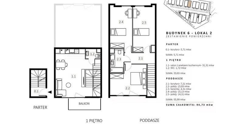 Rzut - Mieszkanie na sprzedaż 3 pokoje o powierzchni 96,1 m² - numer B6/M2 w Wille Estezja