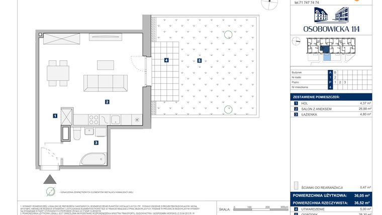 Rzut - Mieszkanie na sprzedaż 1 pokój o powierzchni 36,05 m² - numer A.4 w Osobowicka 114