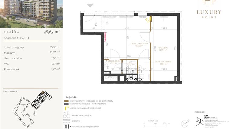 Rzut - Lokal użytkowy na sprzedaż 1 pokój o powierzchni 38,65 m² - numer LU12 w LUXURY POINT