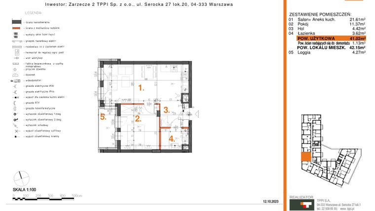 Rzut - Mieszkanie na sprzedaż 2 pokoje o powierzchni 41,02 m² - numer 42 w Zarzecze II Pruszków