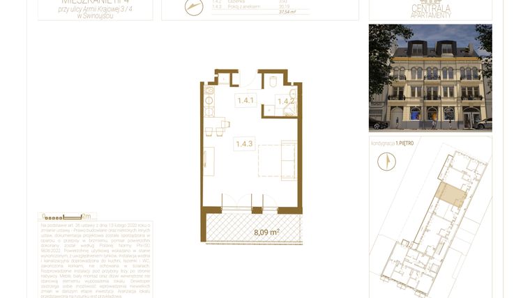 Rzut - Mieszkanie na sprzedaż 2 pokoje o powierzchni 37,54 m² - numer 4 w Centrala
