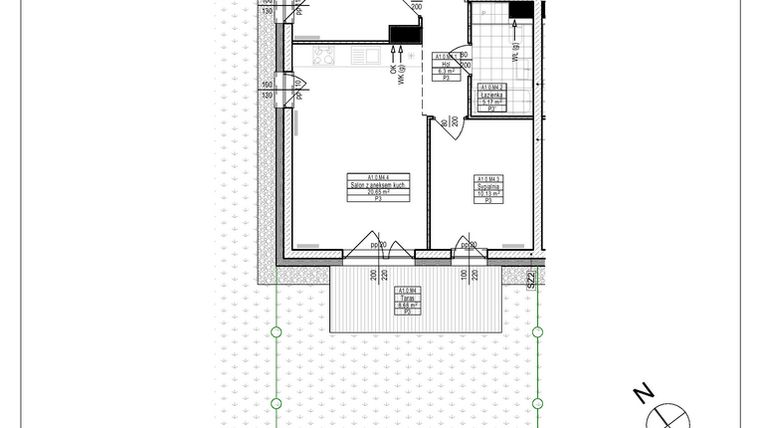 Rzut - Mieszkanie na sprzedaż 3 pokoje o powierzchni 52,38 m² - numer A1.4 w Osiedle Zielone bud. A1, B8