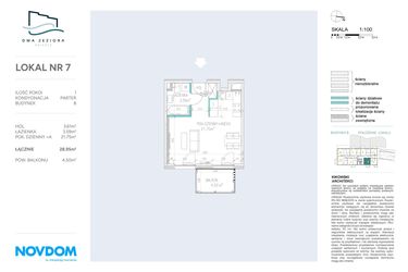 Rzut - Mieszkanie na sprzedaż 1 pokój o powierzchni 28,95 m² - numer B.7 w Dwa Jeziora
