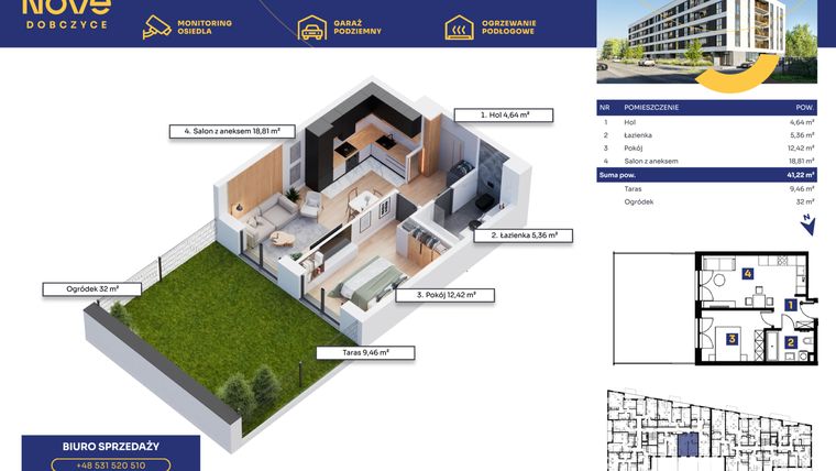 Rzut - Mieszkanie na sprzedaż 2 pokoje o powierzchni 41,22 m² - numer M40 w Nove Dobczyce