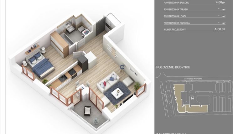 Rzut - Mieszkanie na sprzedaż 2 pokoje o powierzchni 48,7 m² - numer 23 w Osiedle Poetów