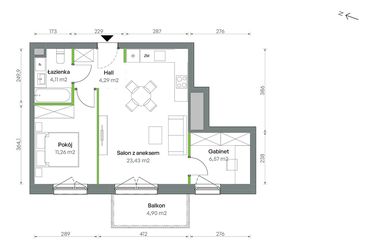 Rzut - Mieszkanie na sprzedaż 2 pokoje o powierzchni 49,66 m² - numer 1/A/2/87 w Oliwska Vita