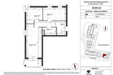 Rzut - Mieszkanie na sprzedaż 3 pokoje o powierzchni 62,95 m² - numer A.9 w Garbarska Urban Koncept