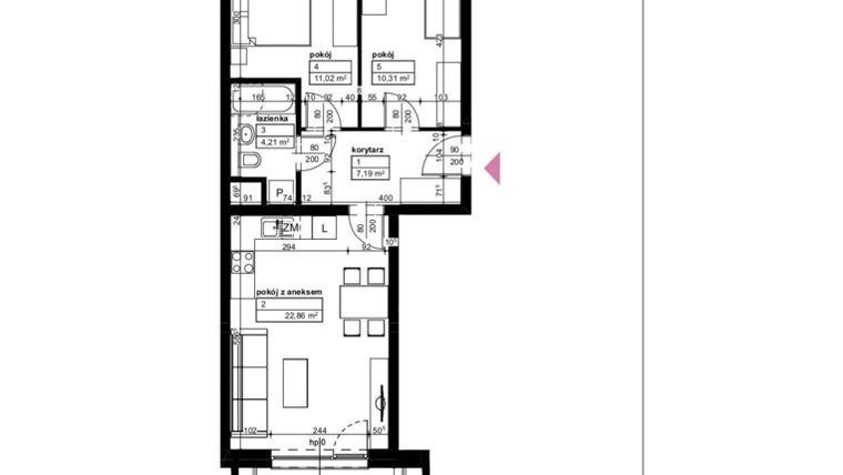 Rzut - Mieszkanie na sprzedaż 3 pokoje o powierzchni 55,59 m² - numer D1/2/1/6 w Malta Wołkowyska etap III