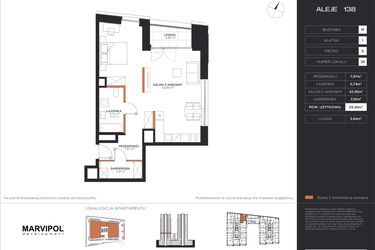Rzut - Mieszkanie na sprzedaż 1 pokój o powierzchni 59,98 m² - numer M038 w Aleje 138