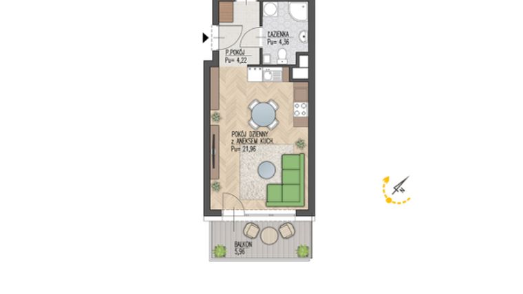 Rzut - Mieszkanie na sprzedaż 2 pokoje o powierzchni 43,18 m² - numer 46 w Enklawa Starosielce