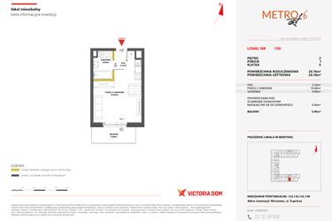 Rzut - Mieszkanie na sprzedaż 1 pokój o powierzchni 26,76 m² - numer 130 w Metro Art 6