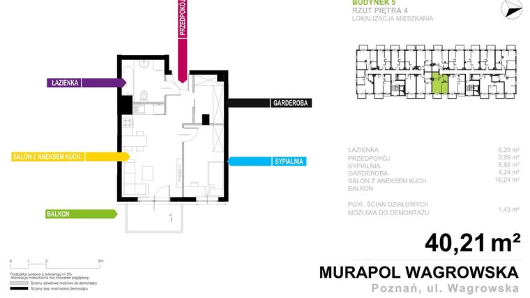 Rzut - Mieszkanie na sprzedaż 2 pokoje o powierzchni 40,21 m² - numer 5.A.4.2 w Murapol Nowe Miasto