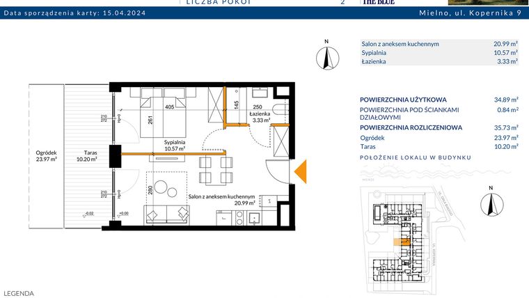 Rzut - Mieszkanie na sprzedaż 2 pokoje o powierzchni 35,73 m² - numer 0.03 w The Blue
