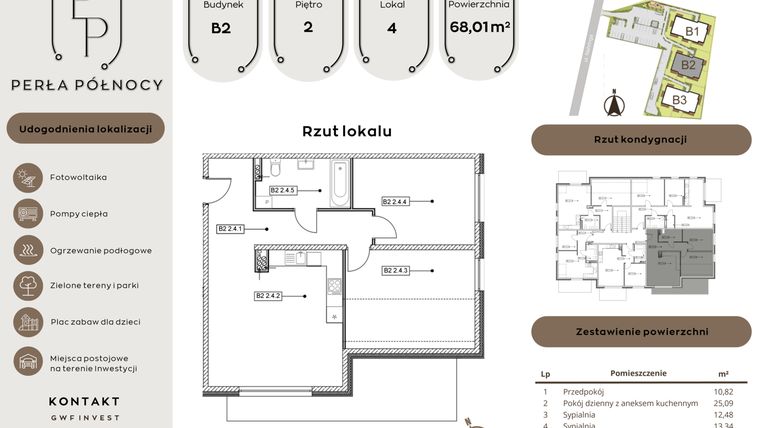 Rzut - Mieszkanie na sprzedaż 3 pokoje o powierzchni 68,01 m² - numer B2.2_4 w Perła Północy etap 2