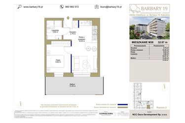 Rzut - Mieszkanie na sprzedaż 2 pokoje o powierzchni 32,87 m² - numer M38 w Barbary 19