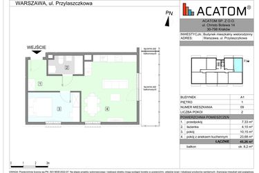 Rzut - Mieszkanie na sprzedaż 2 pokoje o powierzchni 45,26 m² - numer A1.9 w Wawer Go 2.0