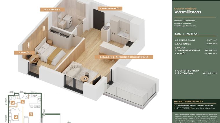 Rzut - Mieszkanie na sprzedaż 2 pokoje o powierzchni 41,13 m² - numer L.1-1 w Dobre Miejsce Waniliowa