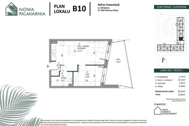 Rzut - Mieszkanie na sprzedaż 2 pokoje o powierzchni 35,97 m² - numer B10 w Nowa Palmiarnia